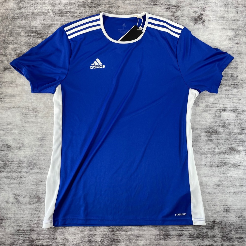 Adidas Aeroready Mens Soccer Jersey Blue White CF1037 Short Sleeve Large